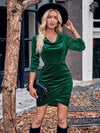 New casual solid color swing collar long-sleeved fan velvet dress