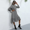 Retro women's striped long -sleeved high -neck dress in the long style