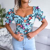 New Women's Sexy Square Neck Floral Chiffon Shirt Top