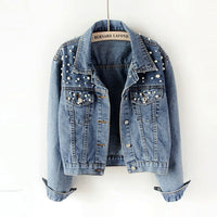 Women's heavy beaded loose denim jacket