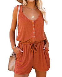 New sleeveless jumpsuit waist tie casual loose wide leg shorts