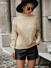 Women's Loose Fringed Sweater Knit Turtleneck Sweater