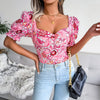 New Women's Sexy Square Neck Floral Chiffon Shirt Top