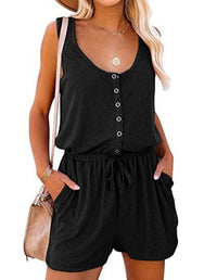 New sleeveless jumpsuit waist tie casual loose wide leg shorts