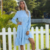 Retro women's striped long -sleeved high -neck dress in the long style